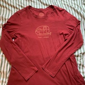 red “happy camper” long sleeve